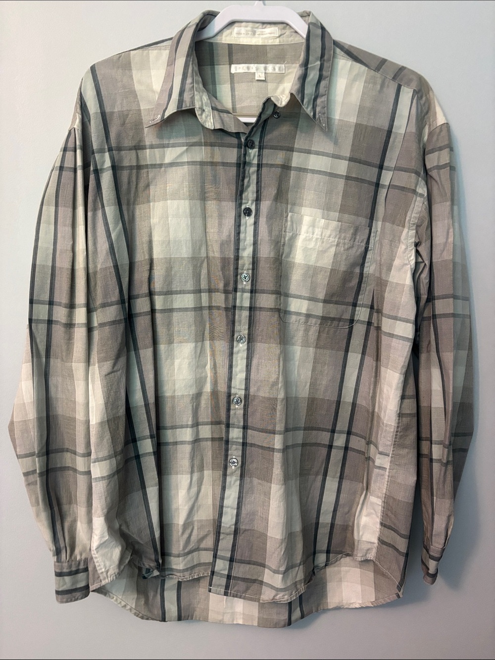 Perry Ellis Men's Plaid Button-Down Shirt in Beige and Gray